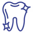Blue outlined tooth with stars indicating cleanliness or health.