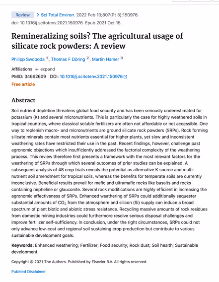 Review paper on soil remineralization using silicate rock powders.