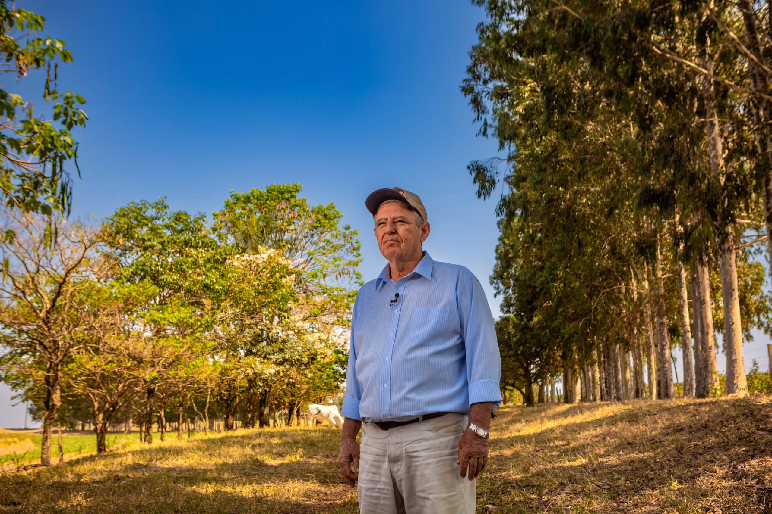 Brazilian farmer standing on agricultural land.