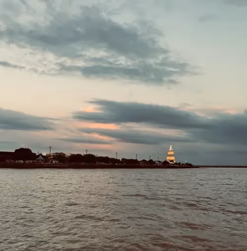 Belém's Christmas tree seen from the water during Amazon boat trip