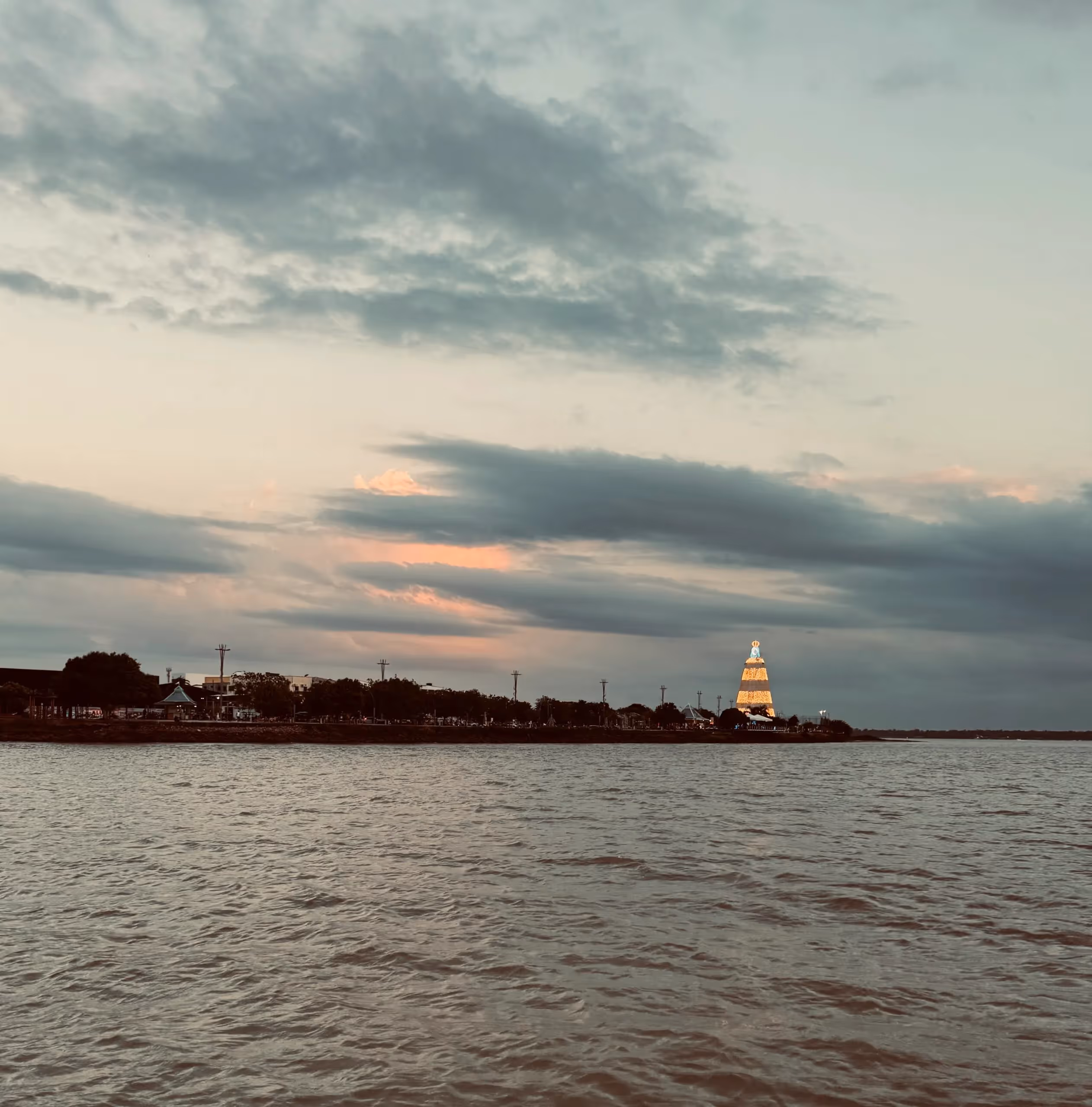 Belém's Christmas tree seen from the water during Amazon boat trip