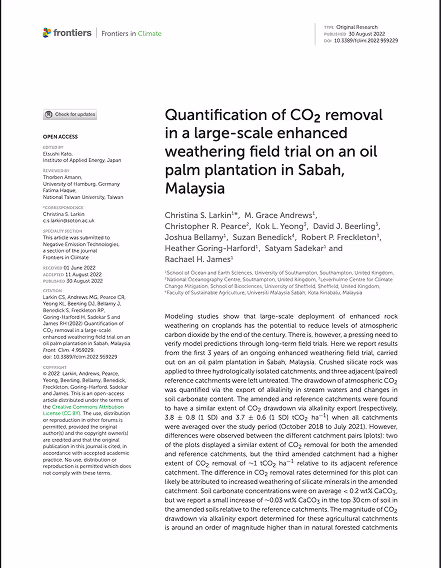 Scientific paper on CO₂ removal through enhanced weathering.