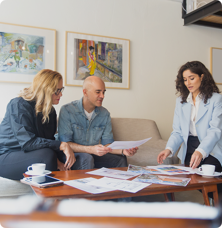 Middle aged couple meeting with designer