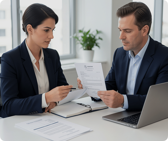 Middle aged couple meeting with designer