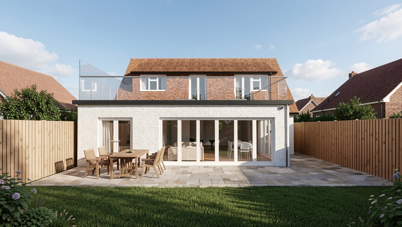Vaulted rear extension with apex glazing and bifold doors opening onto the garden