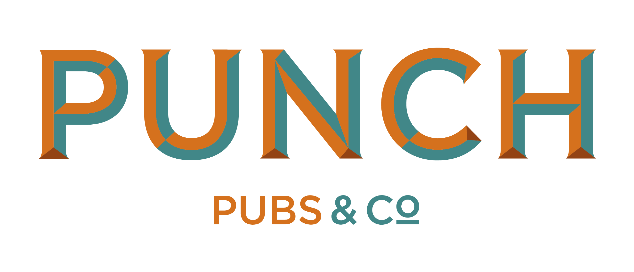 Punch Pubs & Co logo with stylized orange and teal letters on a black background.