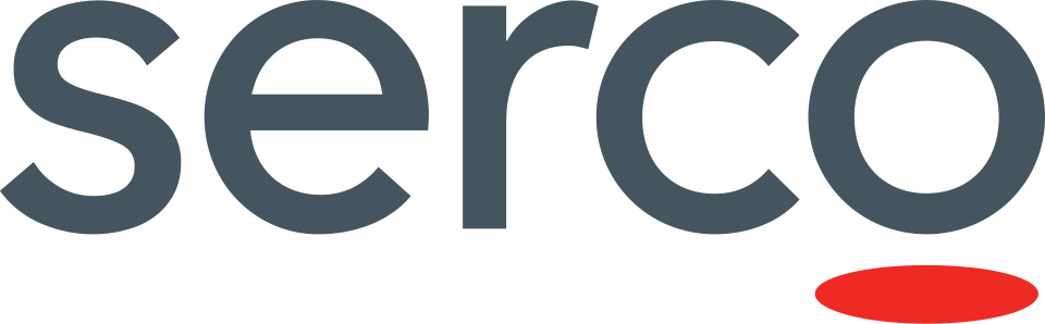 Serco company logo with lowercase letters and a red oval shape underneath the letter o.