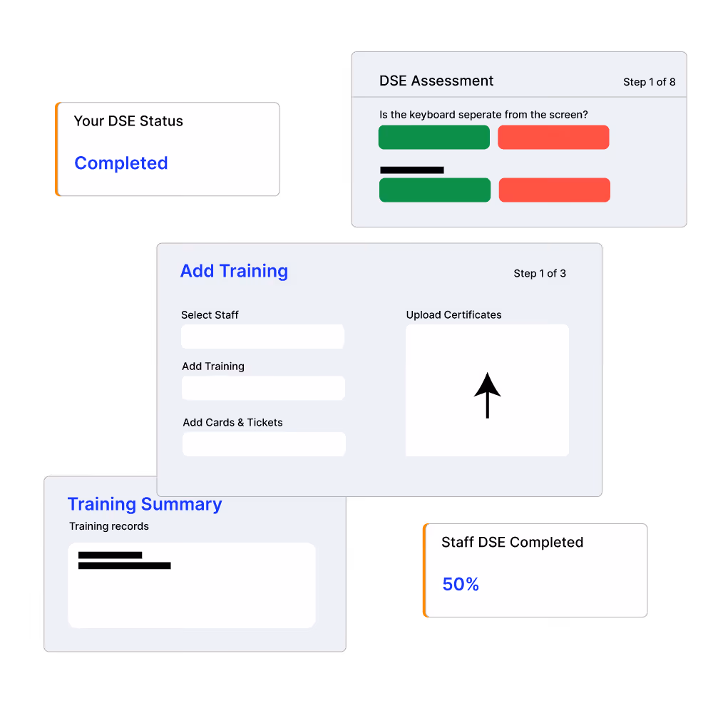 A collection of screens from the Training Module