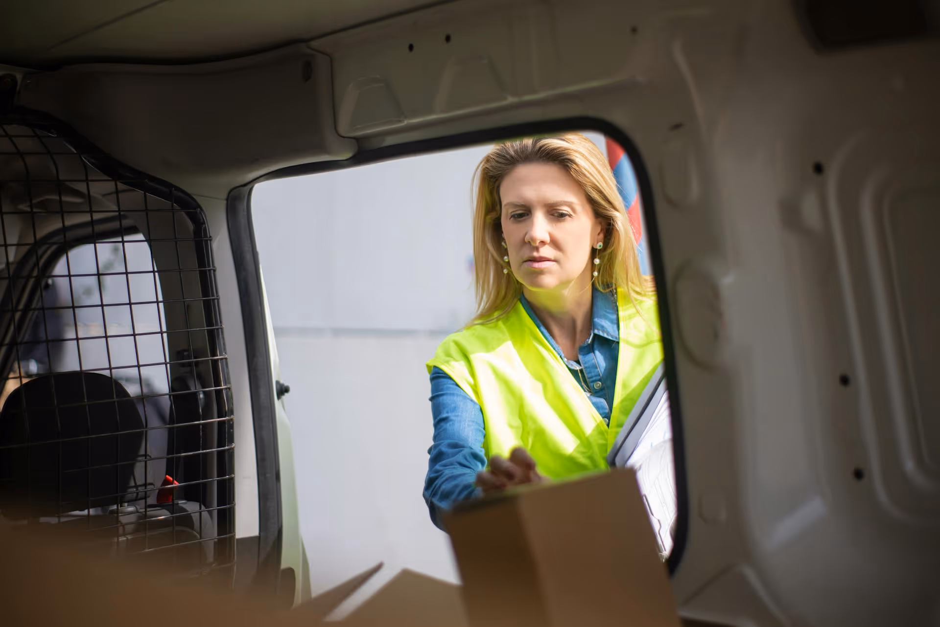 Delivery courier fetching parcel
