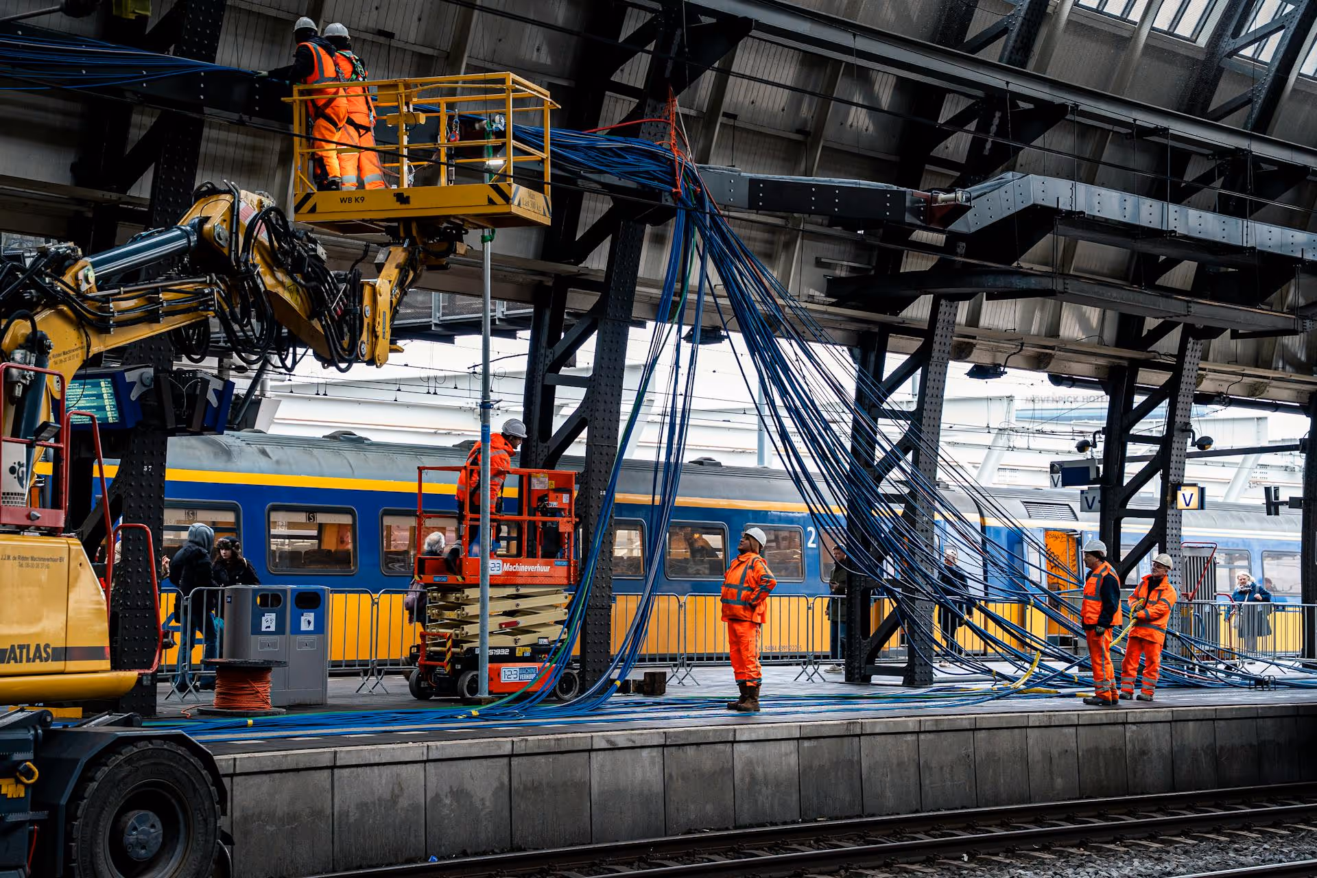 Workers working at a train station