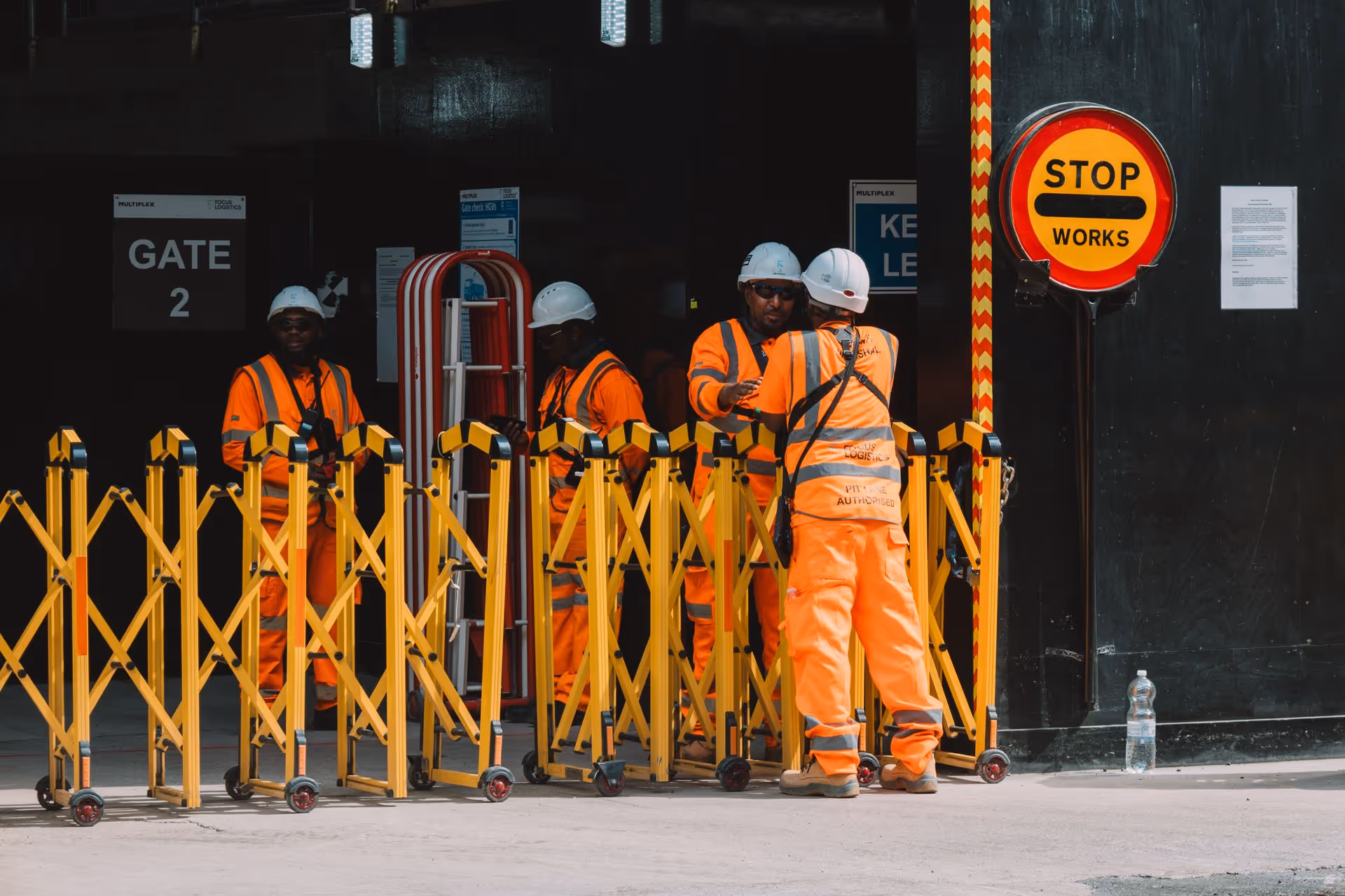 Workers near train station
