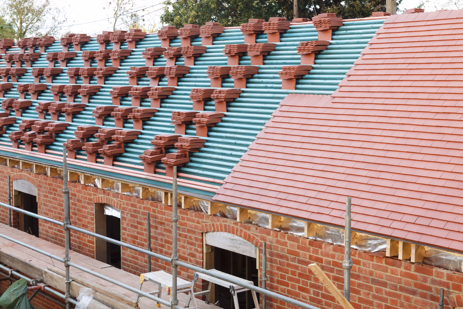 Roof being installed