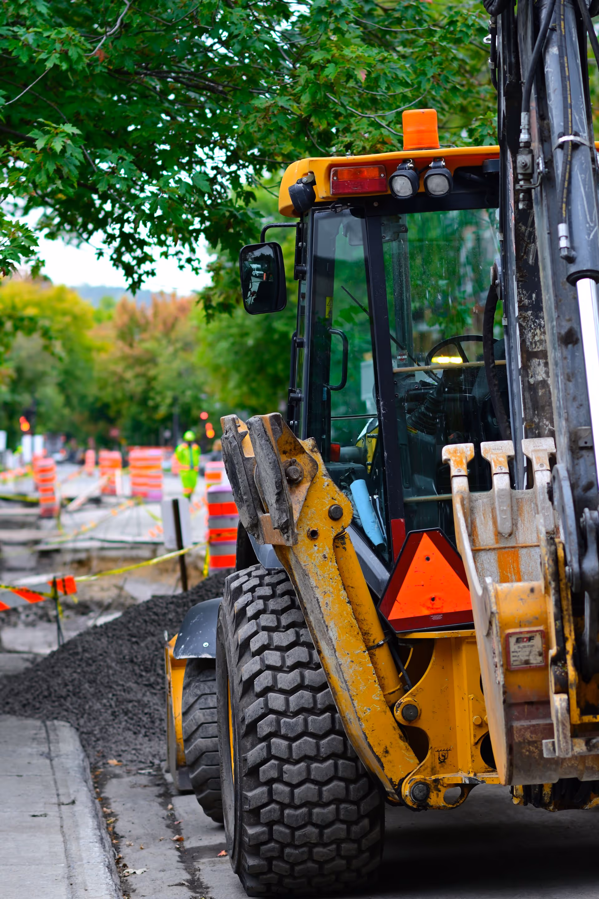 Digger ready to dig water mains