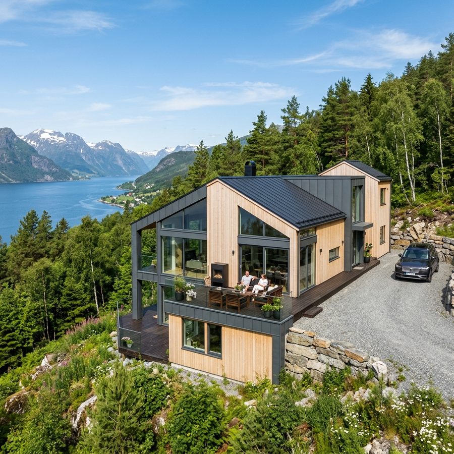 Moderne enebolig bygget av KTS Bygg i Telemark