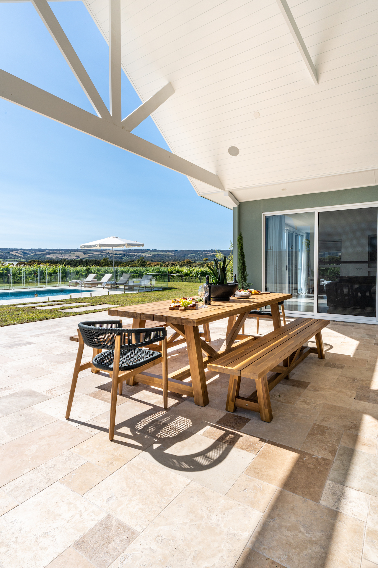 Outdoor entertaining area with views t the vineyards
