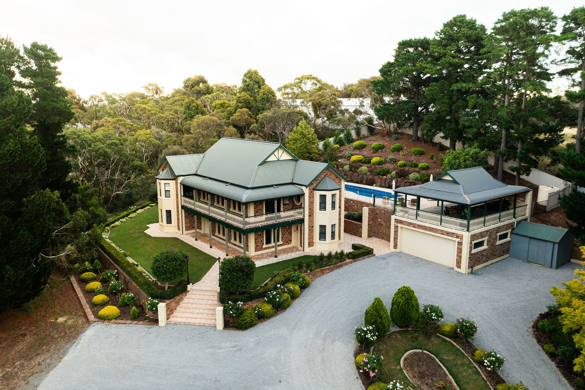 Grand estate nested atop a gentle slope, with views over the surrounding vineyards