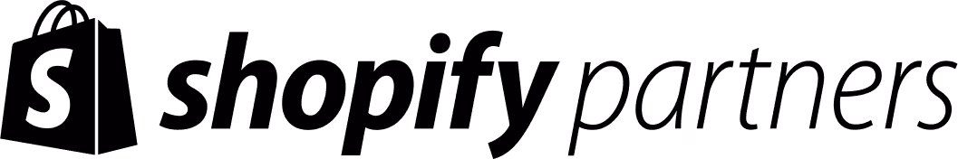 Black and white Shopify Plus logo with a stylized shopping bag on the left and text on the right.