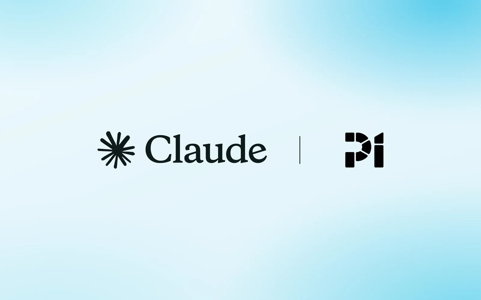 Claude and Pi logos side by side, separated by a vertical rule, on a soft blue gradient