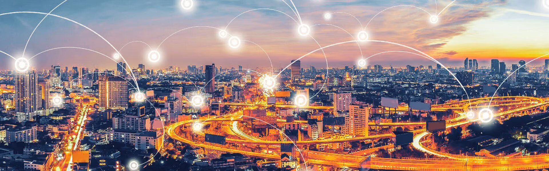 Busy city with lights overlayed onto the image