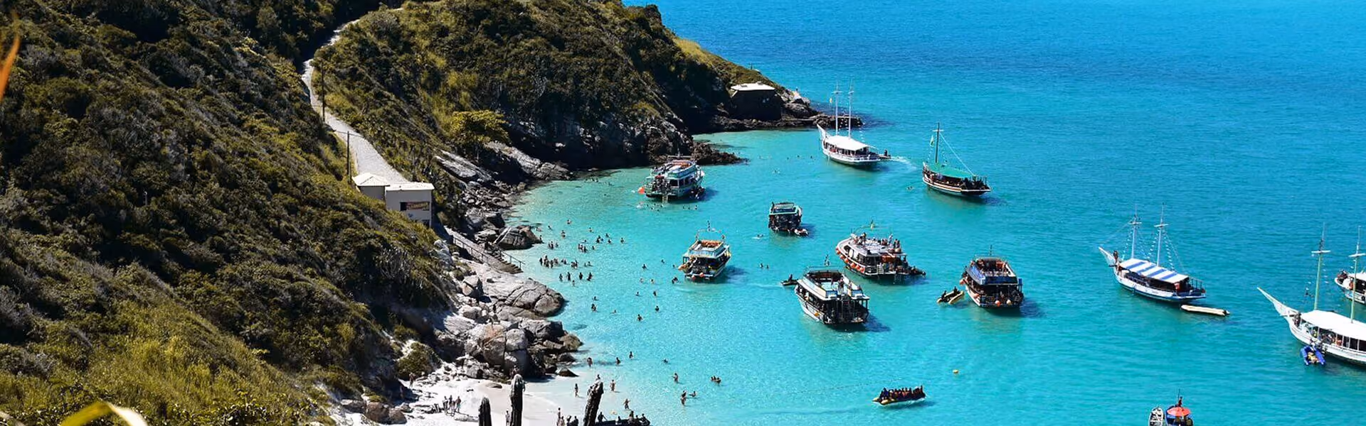 Boats gathered in a bay