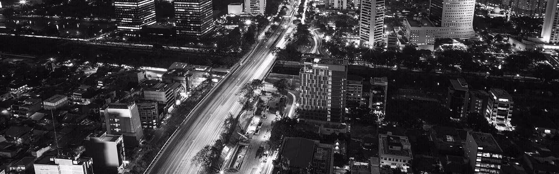 Black and white city shot taken from above