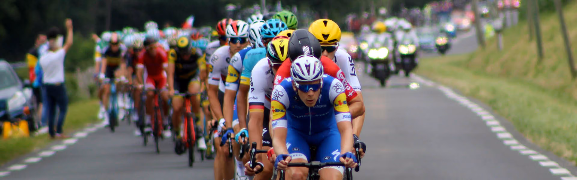 A row of bikers taken from the front