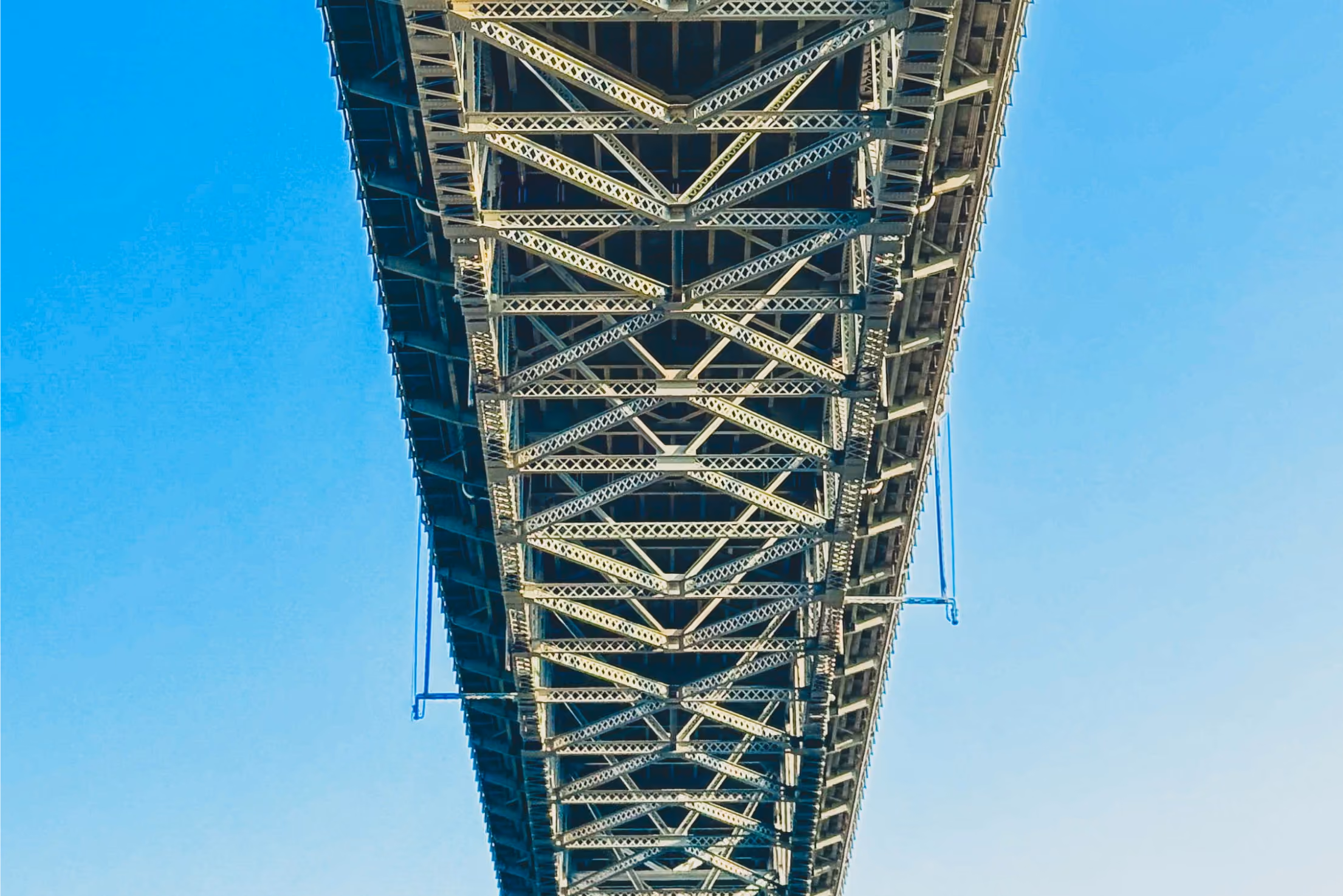 Close up of the undercarriage of a bridge