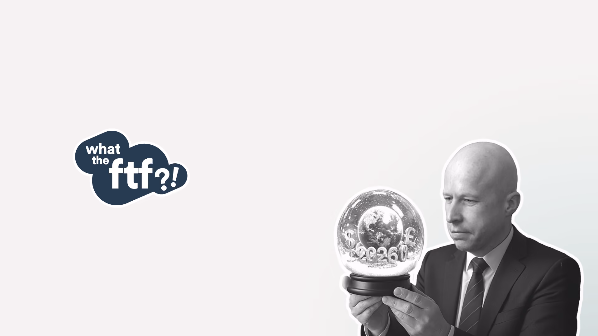 WTFTF logo next to Henry Adams looking at a snow globe
