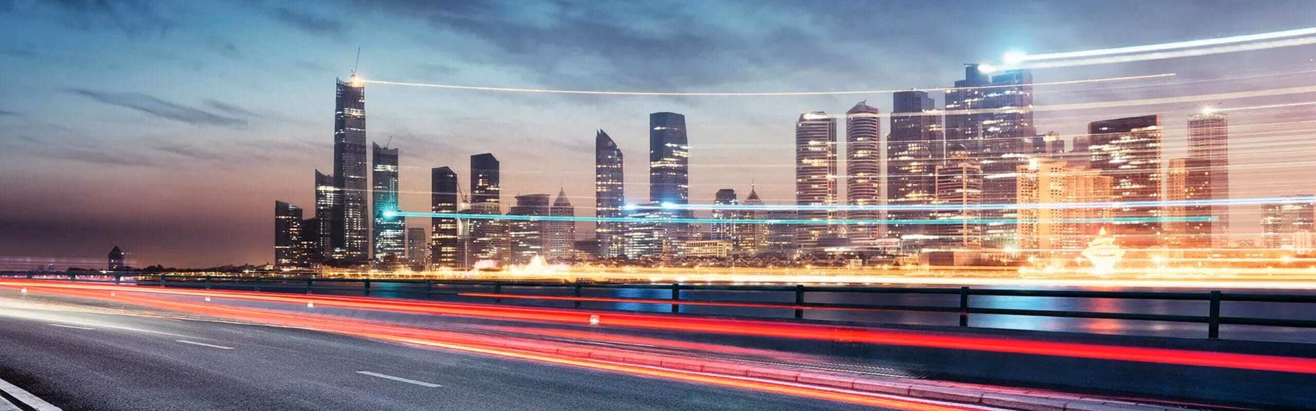 Long exposure shot of car lights driving past