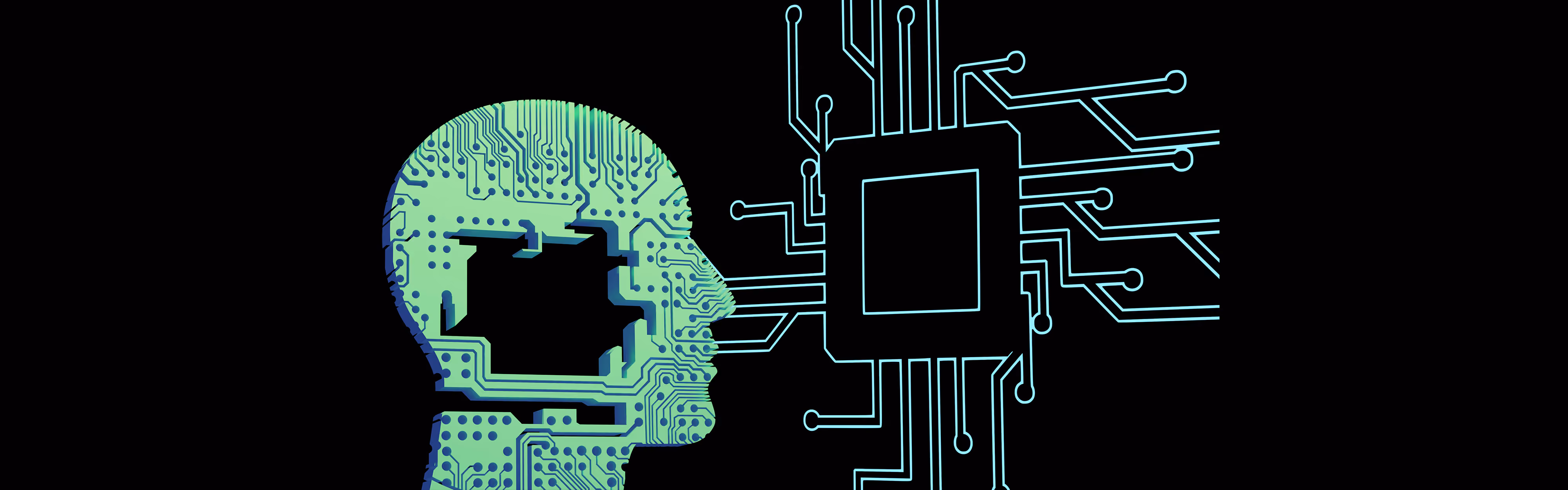 2D image of a circuit board in the shape of a head