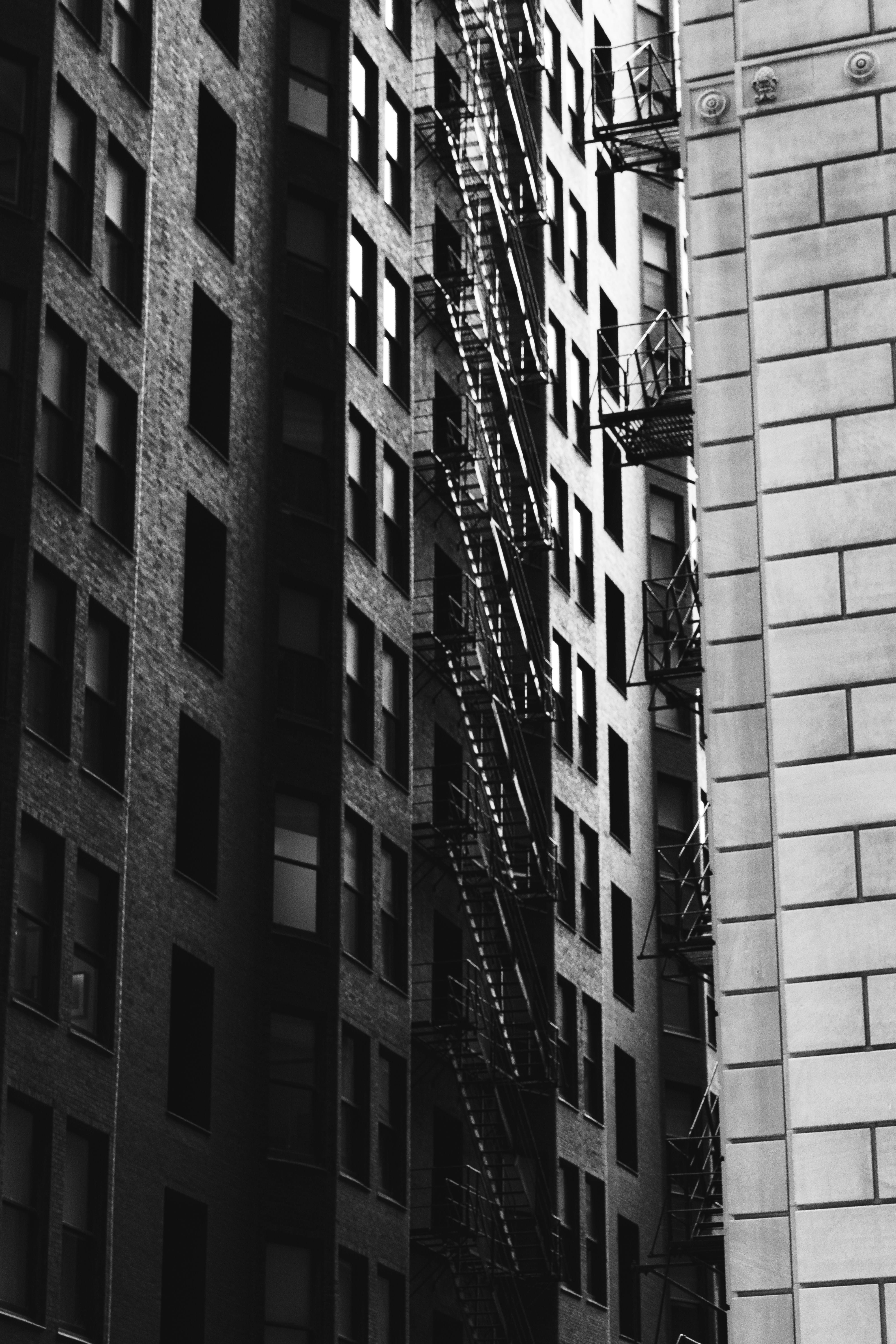 Close up shot of a corporate building in black and white