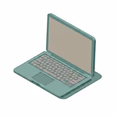 Isometrische Abbildung eines offenen Laptops mit Tastatur und Bildschirm.