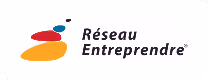 Logo de Réseau Entreprendre avec formes colorées orange, rouge et bleu.