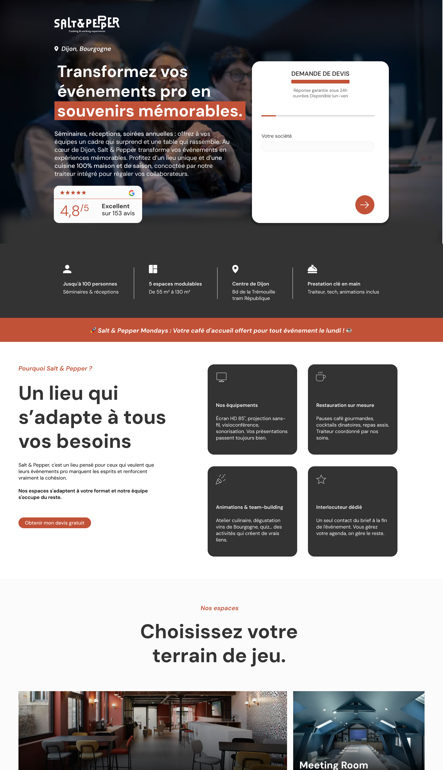 Maquette de la landing page conçue pour Salt & Pepper
