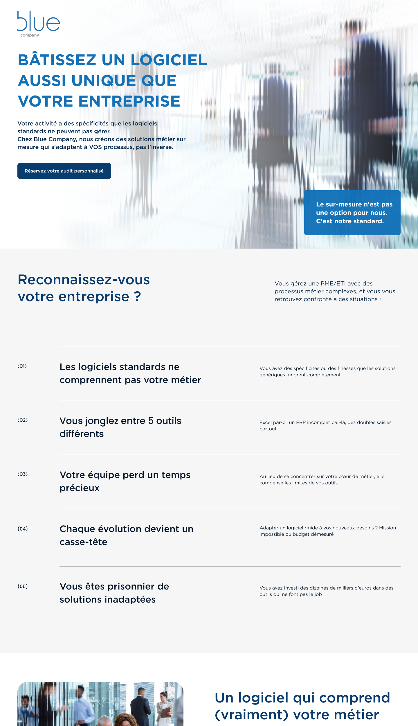Maquette de la landing page conçue pour Blue