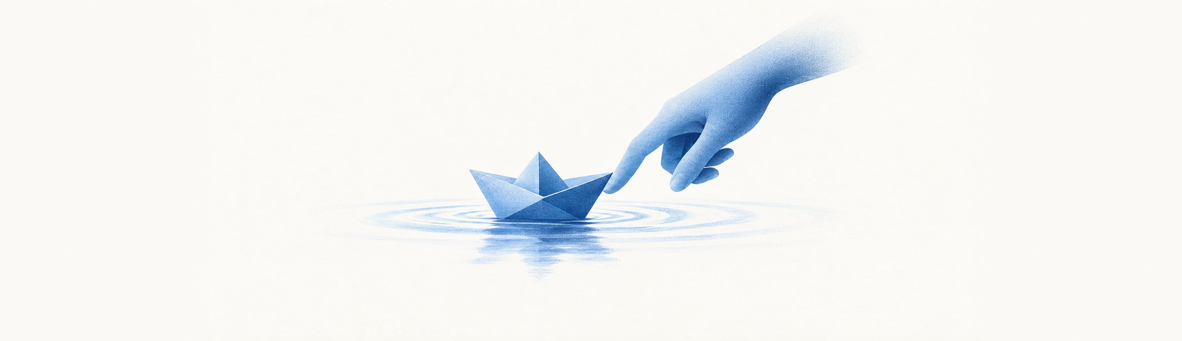 Illustration : un doigt guide un bateau en papier sur l'eau