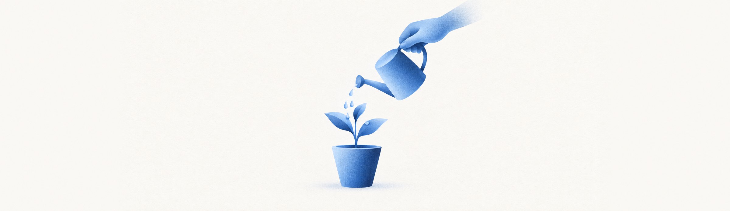 Illustration : une main arrose une jeune pousse dans un pot