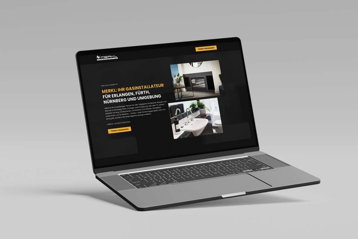 Projekt-Mockup einer Handwerker-Website für einen Installateur, gestaltet von Gerngross Media für Forchheim