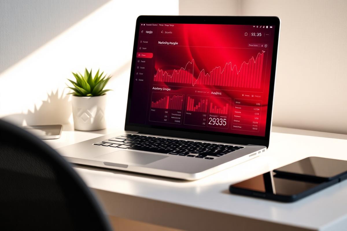 Laptop mit Marketing-Dashboard und Kampagnen-Kennzahlen