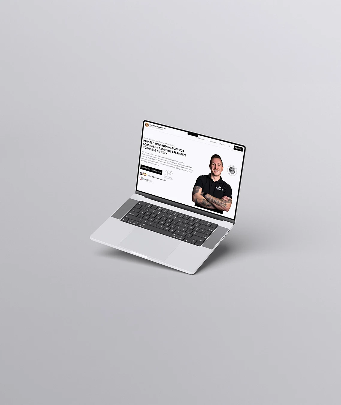 Website des Parkettbetriebs Brütting aus dem Landkreis Forchheim auf einem Laptop – Referenzprojekt von Gerngross Media für Forchheim