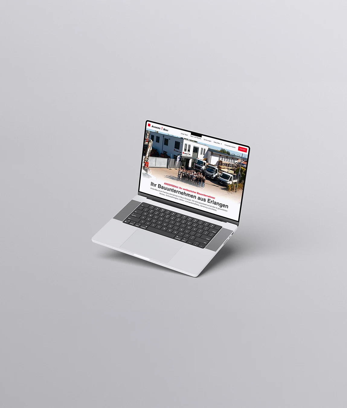 Website des Bauunternehmens AndersBau aus Erlangen-Frauenaurach auf einem Laptop – Referenzprojekt von Gerngross Media für Erlangen