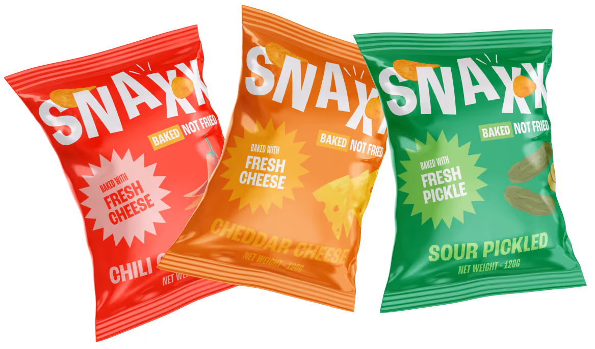 SNAXX baked chips lineup featuring multiple flavors displayed together.