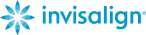 Invisalign brand logo with a blue asterisk-like symbol and the word 'invisalign' in blue.