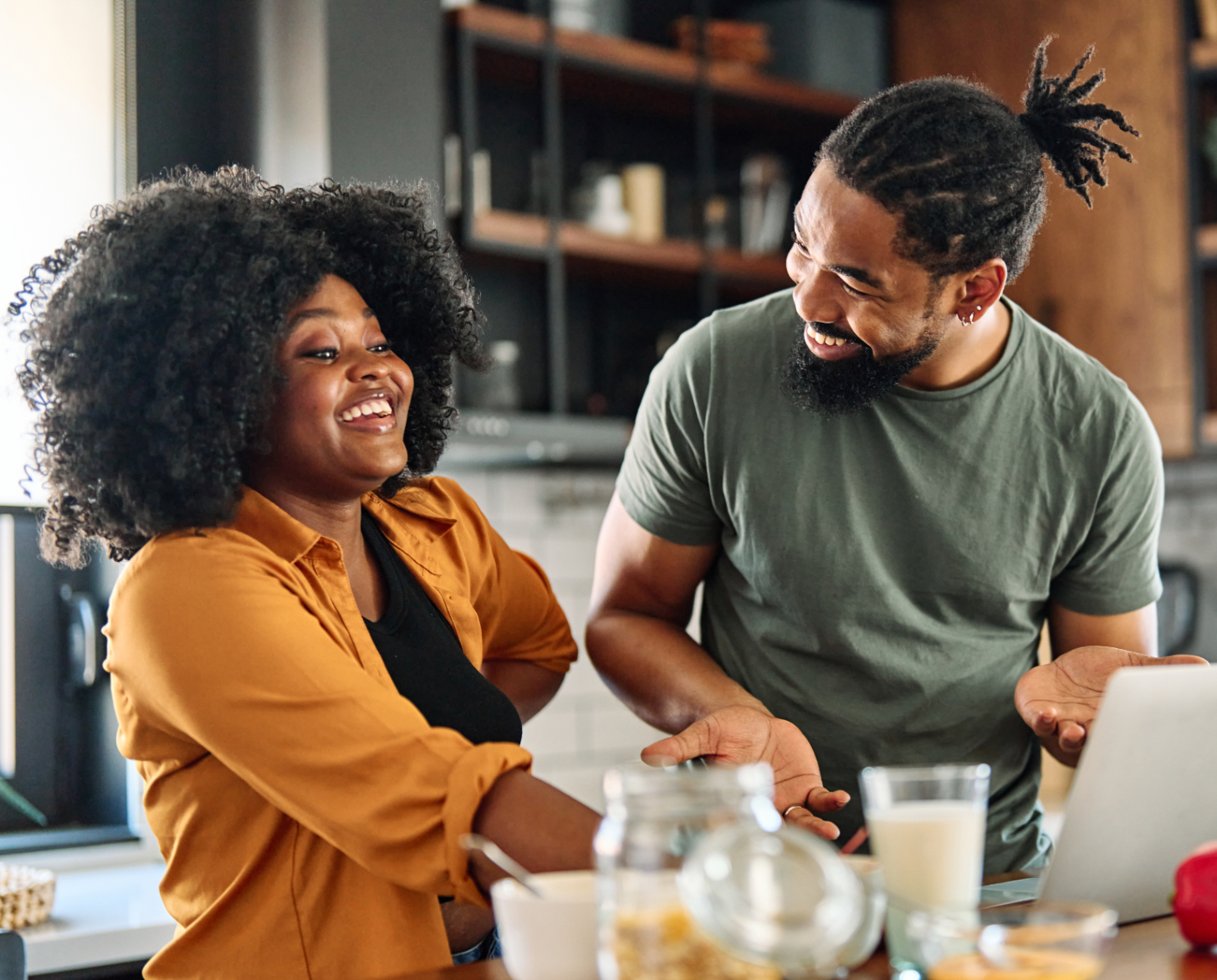 Couple in kitchen stock image
