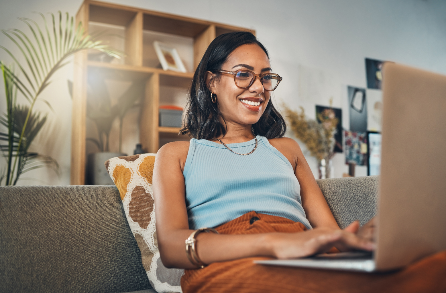 Woman working on computer stock image