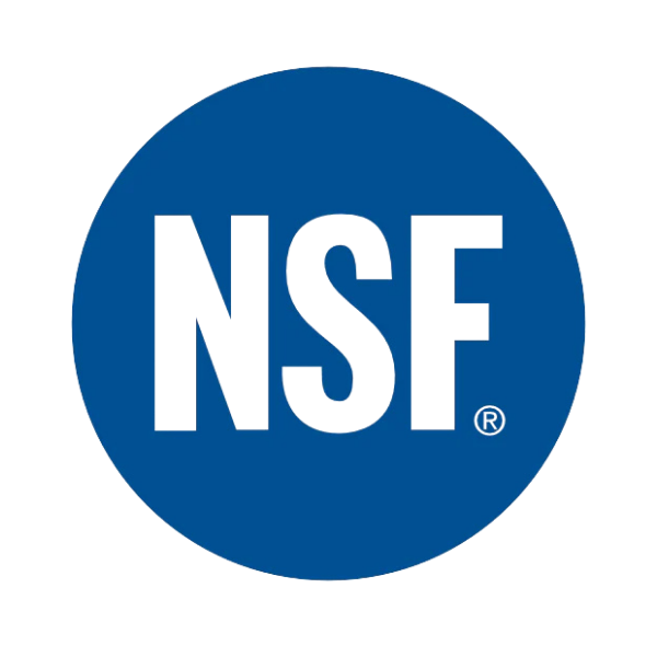NSF certification logo with black letters NSF inside a blue circle.