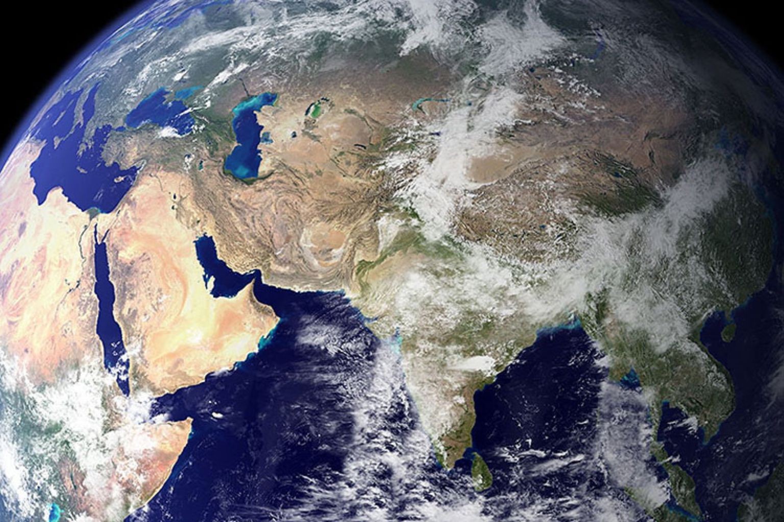 Satellite view of Earth showing the Middle East, Indian subcontinent, and part of Southeast Asia.