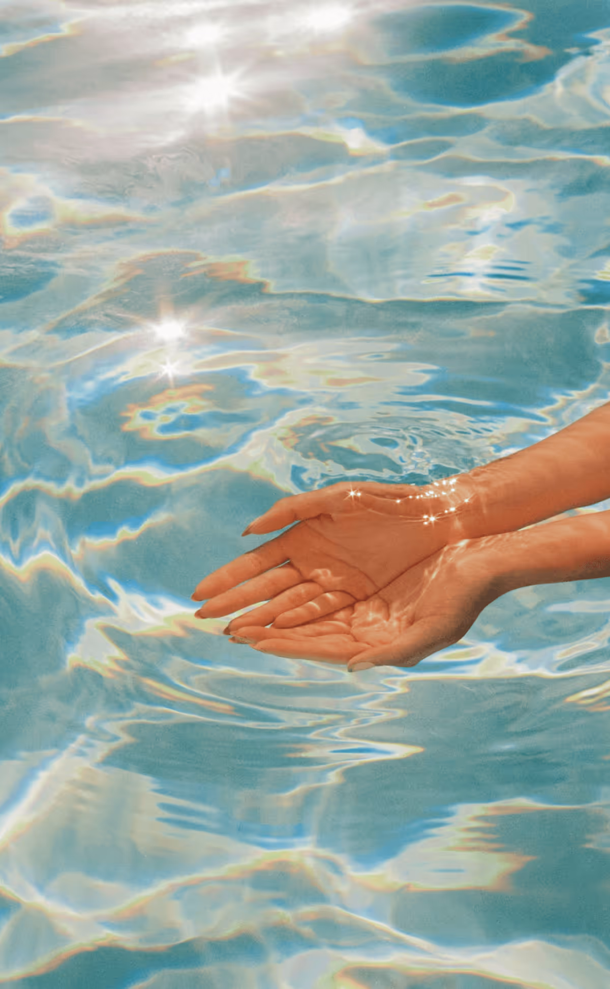 Hands reaching toward each other in clear water
