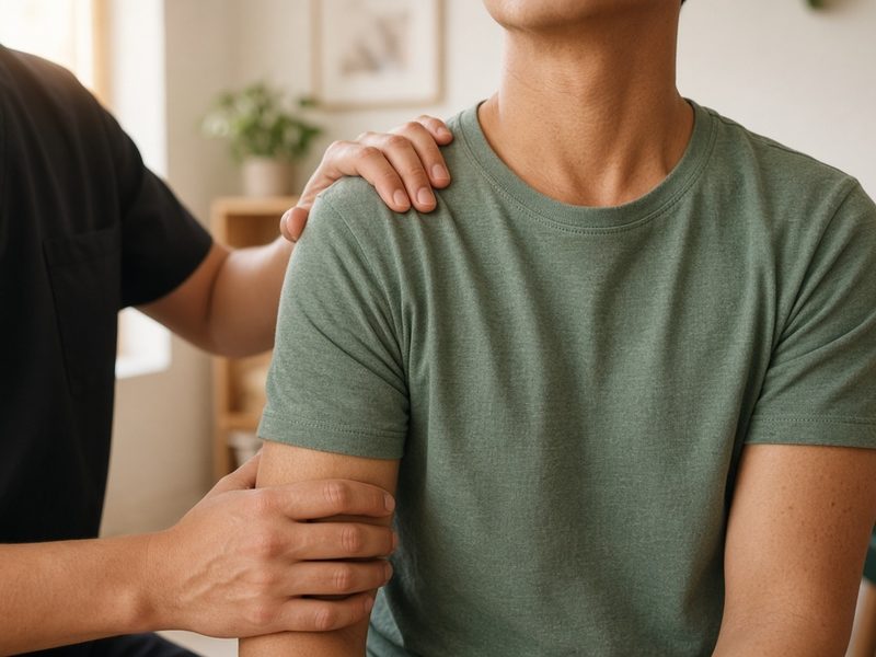 Clinician assessing a patient’s shoulder