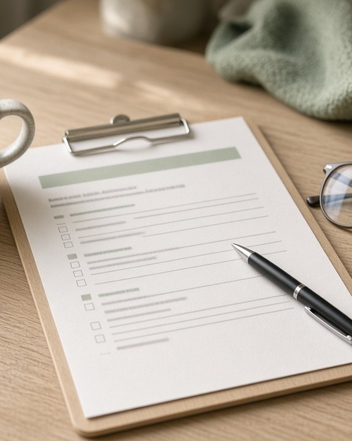 Health history intake form on a clipboard at Kee Health in Waunakee